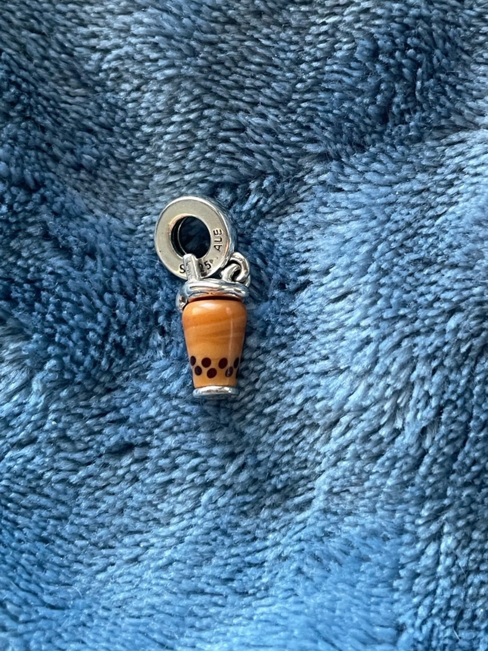 Bubble Tea Charm Pendant in brown and Silver